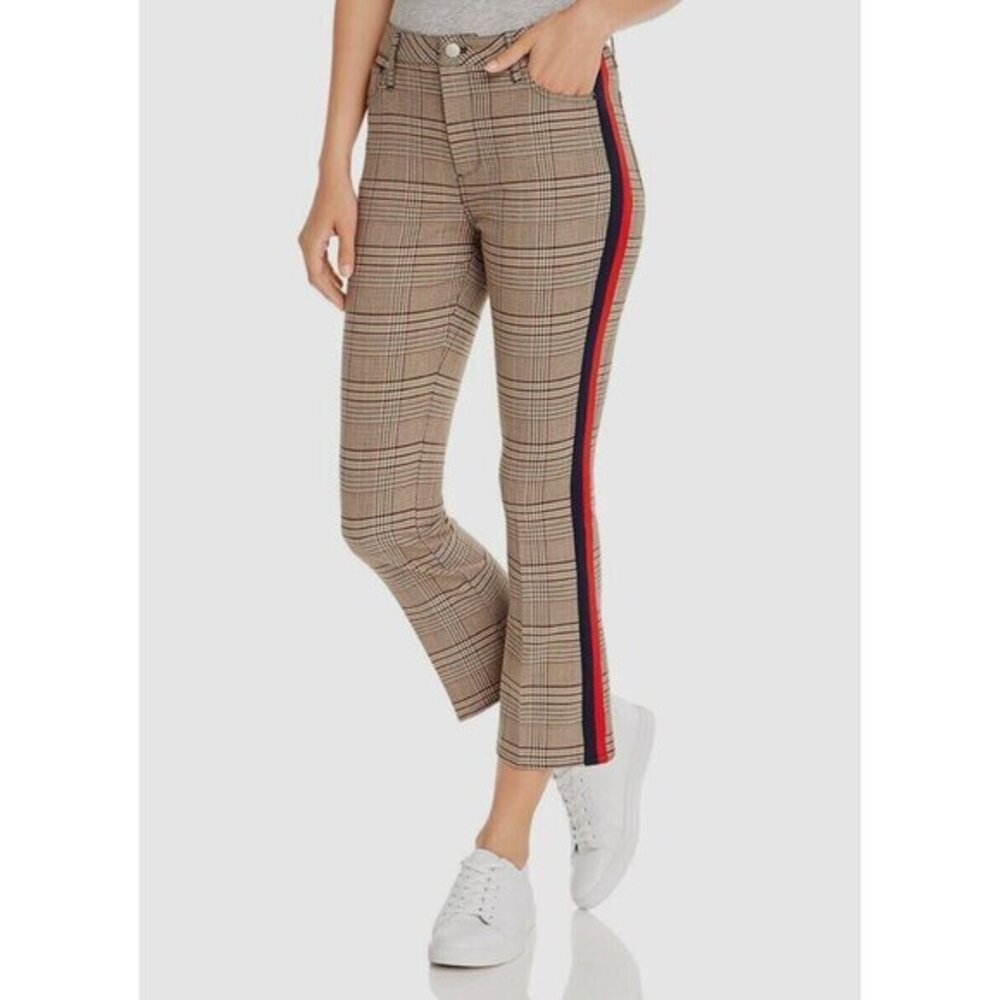 Aqua Plaid Pants Stretch High Rise Red Side Stripe Ponte Cropped Pant SZ 24 NWT